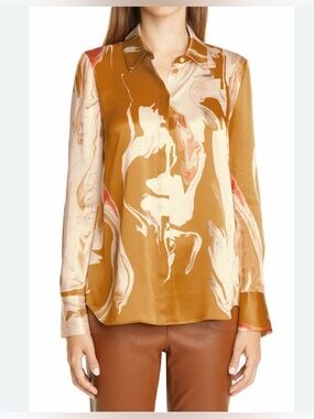 Lafayette 148 New York “Scottie Abstract Print Blouse” | 100% Silk | Size XL